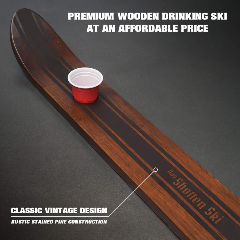 GoPong Das Shotten Ski - Rustic Wood 4 Person Drinking Ski with 50 Plastic Shot Glasses - Image 3